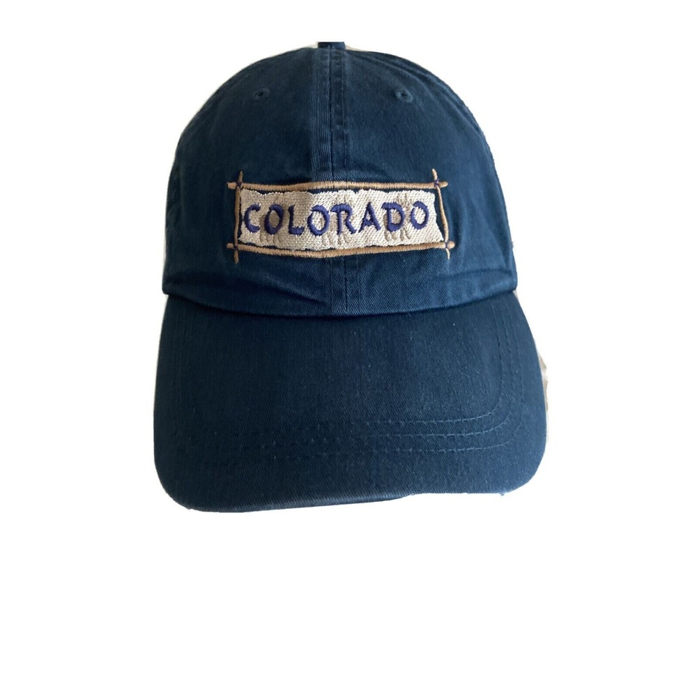 Perrin Colorado Navy Blue Cotton Baseball Hat Leather Strapback Souvenir Cap